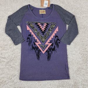 Cowgirl Legend Knit Tshirt Womens Large Purple Aztec Embellished Western Top